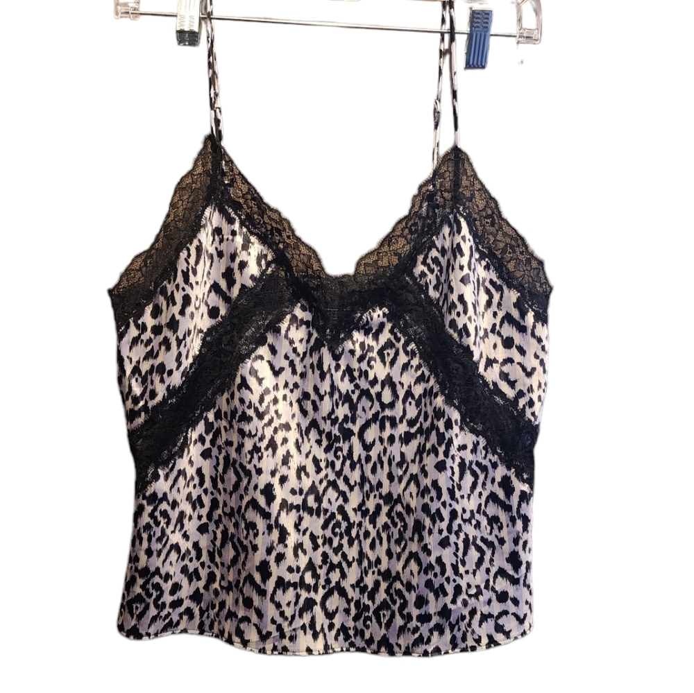 Victoria’s Secret Leopard Print Satin & Lace Cami Tank Top Lingerie Vneck Sexy M